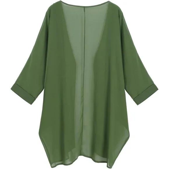 Women's Floral Print Sheer Chiffon 3/4 Bat Sleeve Casual Loose Kimono Cardigan C - Picture 2 of 5